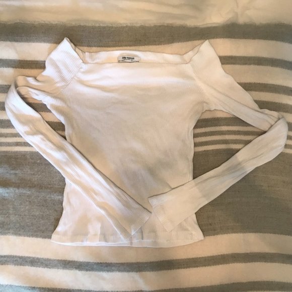 Zara ribbed white off-the-shoulder long sleeve - Picture 4 of 9